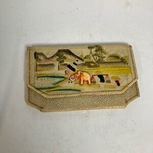 Wallet Canvas Material Elephant Scenic Embossed Art Deco Vintage‎ Collectible